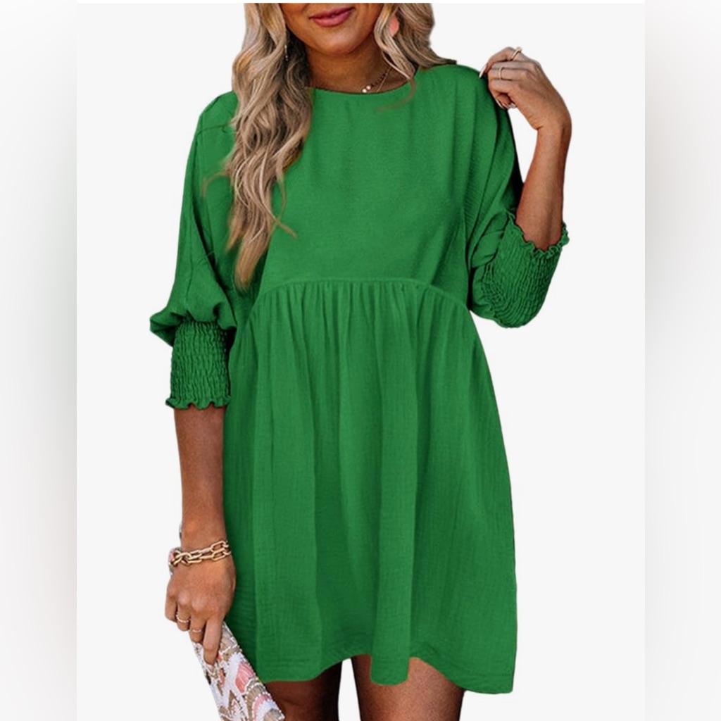 New Green Tunic Dress Crew Neck Flowy Swing Mini Dress 2x